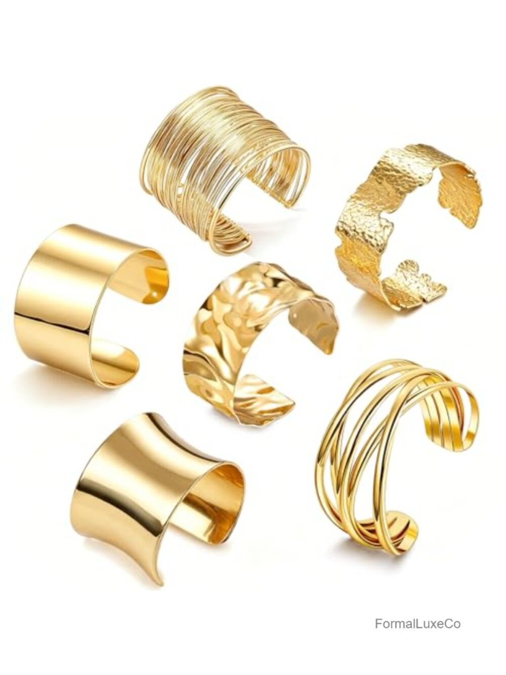 6 Chunky Gold Cuff Bracelets Open Wide Bangle Set Minimalist Wrap